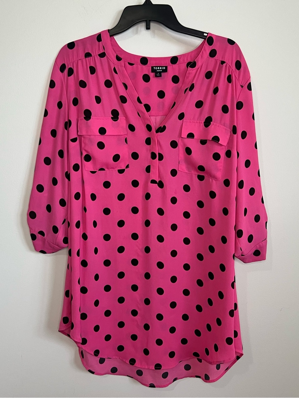 torrid Hot Pink Blouse with Black Polka Dots